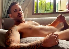 Gay cum, uncut solo, men wanking