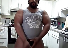 Straight daddy hunk gives handjob to a big-dicked straight guy