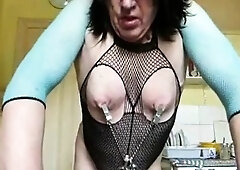 Heavy BDSM Nipple Play for Crossdressing Amateur