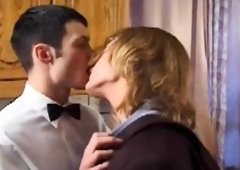 Seduction in the kitchen ends up in a full-blown all-male threesome