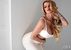 Elegant mature woman in sexy white dress Joslyn James