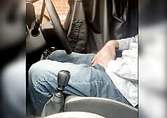 Public car stroke, dogging, exhibition, almost CAUGHT, large ramrod masturbated outside outdoors, cumming