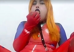 Young Redhead Trans Girl Fellatio Ugly and Cringe Faces after Sloppy Blowjob to Dildo