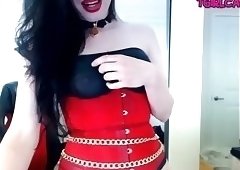 Sexy lingerie shemale big cock cumshot