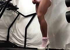 Walk in pink panties with cumshot . 3