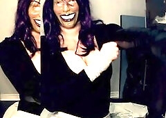 Purple Sheli and Happi! Female masks, silicone bazookas, and rubber vagina!