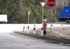 Outdoor exhibitionist - Spring has come - Big tits flashing