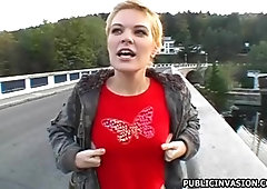 Short-haired blonde teen Katarina gets naughty outdoors