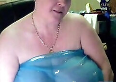 Ugly and obese granny exposes her disgusting fat body on webcam