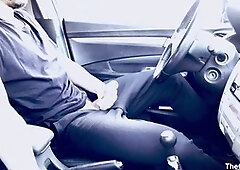 Car wank, hot guy, outdoor