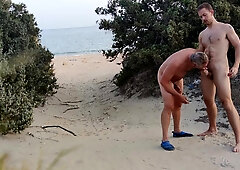 Mature Dad Stud Fellate and Spunk on Public Beach (two views) - Elder