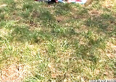 Beata Undine is having gentle anal sex in the nature, in the centre of the day