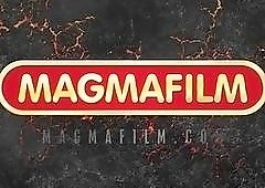 Brunette dominatrix dressed in sexy outfit humiliates her male sub