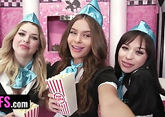Three Naughty Waitresses Aria Valencia, Nicole Aria & Riley Reign Want To Earn Bigger Tips