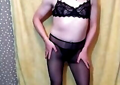 Sissy posing in tights