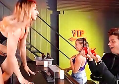 Small tits latina shemale Paradise gets barebacked in a bar