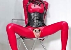 Taut garments, corset, high heels and chastity it would've been flawless if it was real latex XD maybe one day.. xx