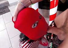 Masked bimbo Liora Vane gets properly fucked in the living room