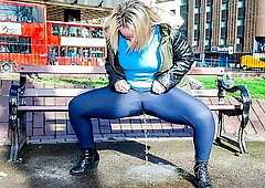 Shameless chick Ashley Rider shows off her wet jeans outdoors