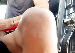 Hawt exhibitionist jerks off in car in a risky way with people passing by