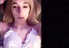 Golden-haired sissy crossdresser bimbo three