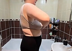 See my breasty big beautiful woman wife as that babe enjoys some private solo time in the shower Her large natural curves and confidence make each pon