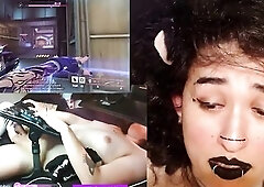 ROCK CATGIRL SUCCBUS TRANSGIRL with vibrating plug plays overwatch whilst viewers control it egirl rock emo kitten gamer gooner cute transgirl