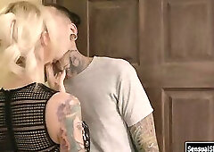Tattoo guy gets her ass fucked by TS shecock