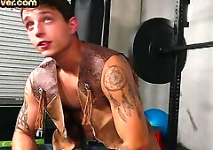 Gym tattooed hunk barebacks cosplay bottom in tight ass