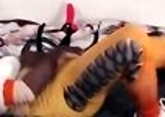 Femboy in Tracer Cosplay Teases & Fills Her Holes With a Dragon Rod