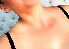 Hot babe with big boobs playing with her lactating boobs