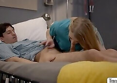 Horny nurse keeps throating patients dick