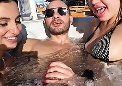 Busty brunette amateur outdoor fucking POV