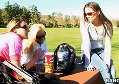 Kinky babes playing outside and showing their cool forms