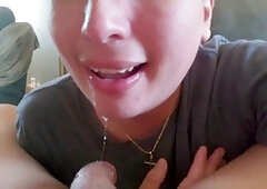 Gay facial, cum on face, small dick