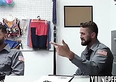 Gay lost prevention officers are bored on a night shift