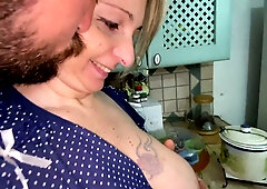 Blonde Sexy Luna takes deep oral and rough anal in the kitchen