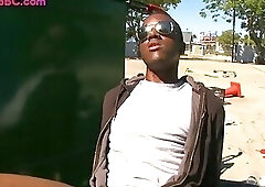 Nubian bottom gets fucked outdoor in public by white stud