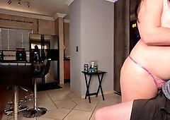 Obese stripper gets a throat full of cum after lapdance and oral-sex