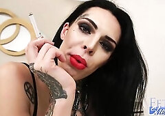 T-Girl Gabi Ink Shows off Tatts and Smokes