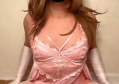 Sissy bimbo in lingerie plays with herself