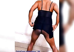 Black ladyboy 1st time anal bang by white sex-toy, make her arsehole ruin by large sex-toy this babe ever taken.