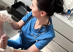 Lustful Patient Gets His Thick Dong Examined By Hawt Brunette hair Doctor! That babe Slides On Her Taut Latex Gloves For A Professional Check-Up, But 