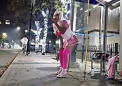 Pink sextoy and cum at the bus stop