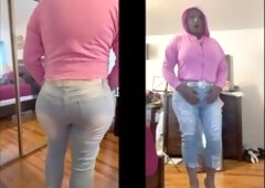 Gorgeous Danae as a strong, clean-shaven butch beauty in tight ripped jeans