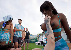 Spicy black chicks are having outdoor sex at the party