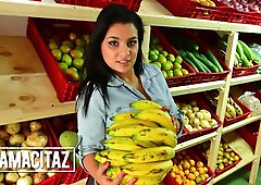 CARNEDELMERCADO - Chubby Brunette Joa Cienfuegos Sucks and Rides Charles Gomez's Big Latino Cock