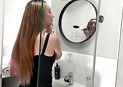 Round large booty sexy brunette hair honey in the bath prepares for a night out with a short petticoat