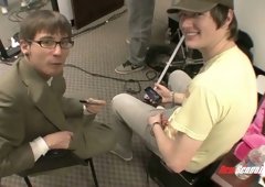 Sexy boss Ashlynn Brooke fucks her employee with a strap on dildo