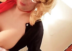 Sissy crossdresser Annette gets a deep throat blow job and titty fuck